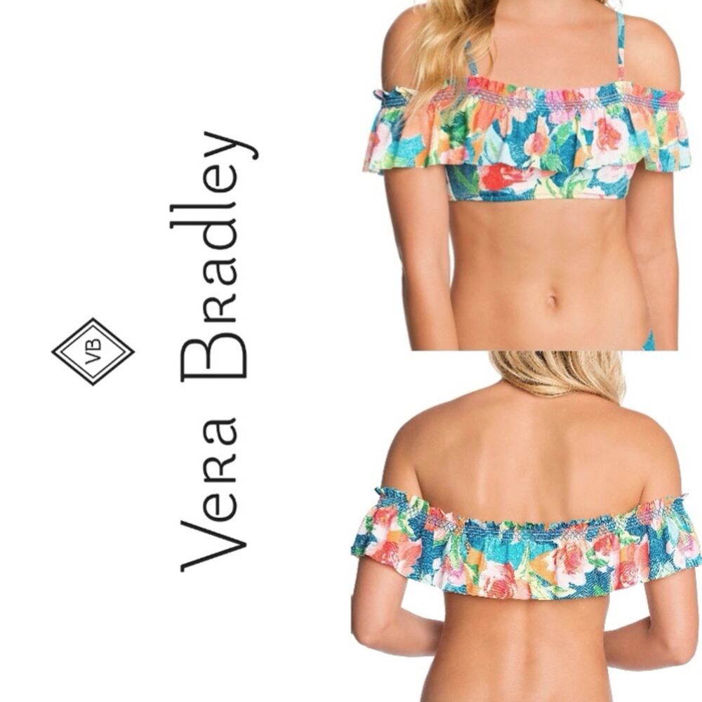 VERA BRADLEY Swim Layla Off Shoulder Bikini Top Beach Swimsuit Floral Small NWT